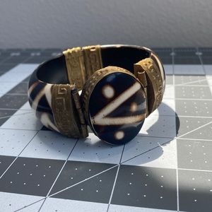 Vintage Wood and brass chunky clamper bracelet